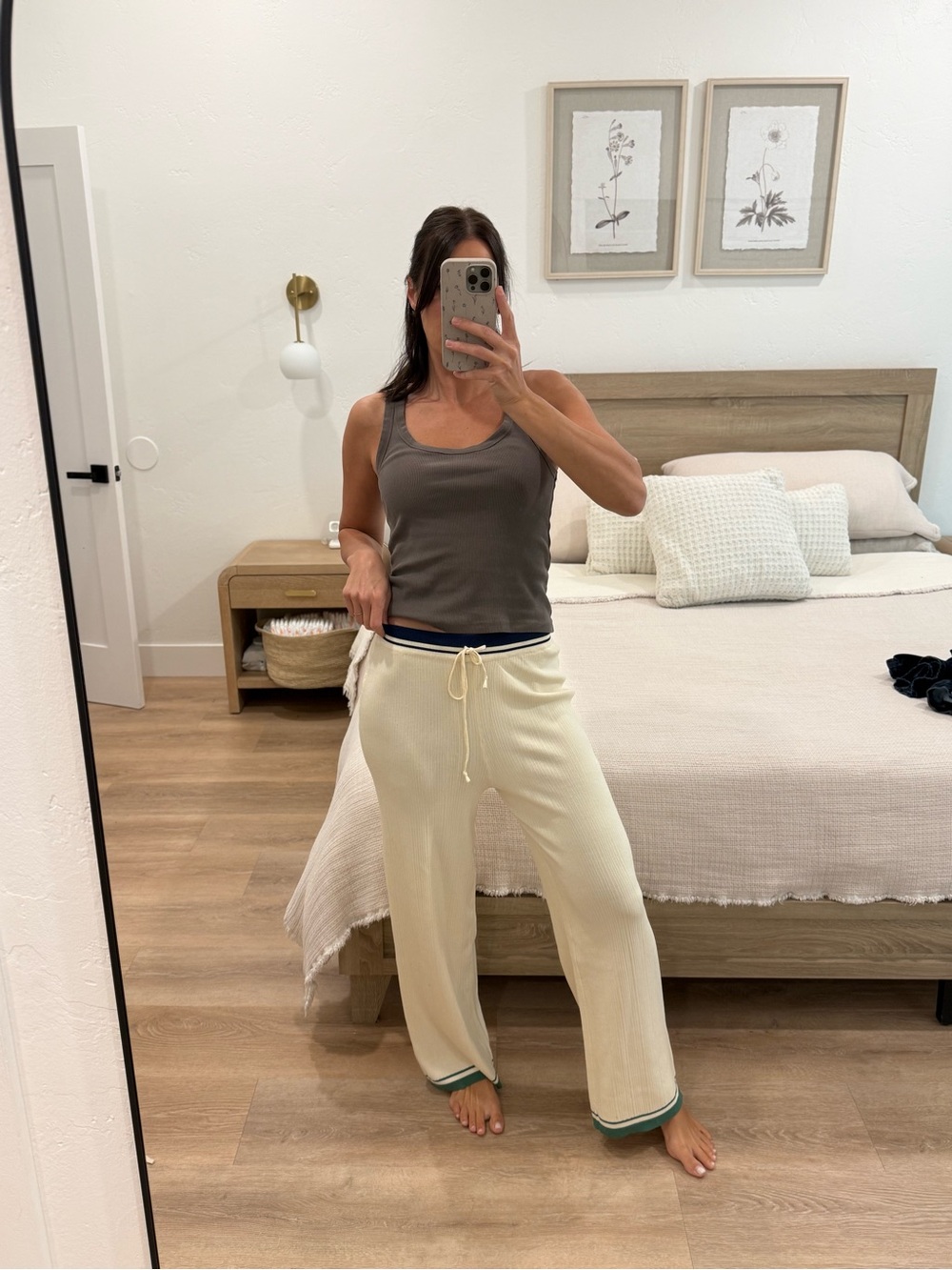 Commense Cream Lounge Track Pants with Contrast Trim